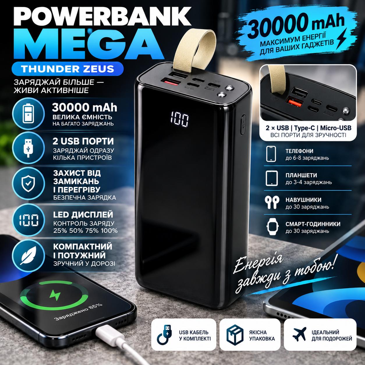 Powerbank Mega 30000mAh Thunder Zeus